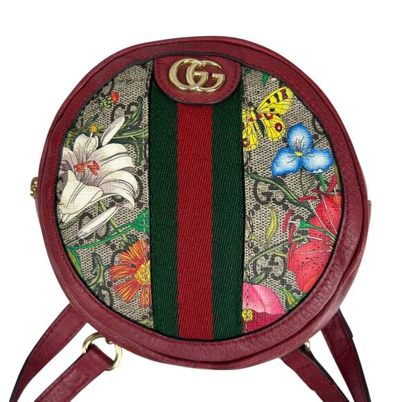 Gucci Red Ophidia Supreme GG Canvas Floral Round Chain Strap Mini Backpack - Picture 5 of 13